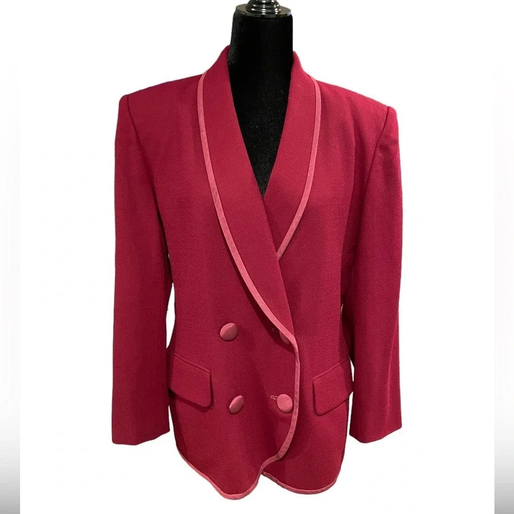 Vintage Christian Dior Doubles Breasted 100% Wool Blazer Jacket Burgundy Red
